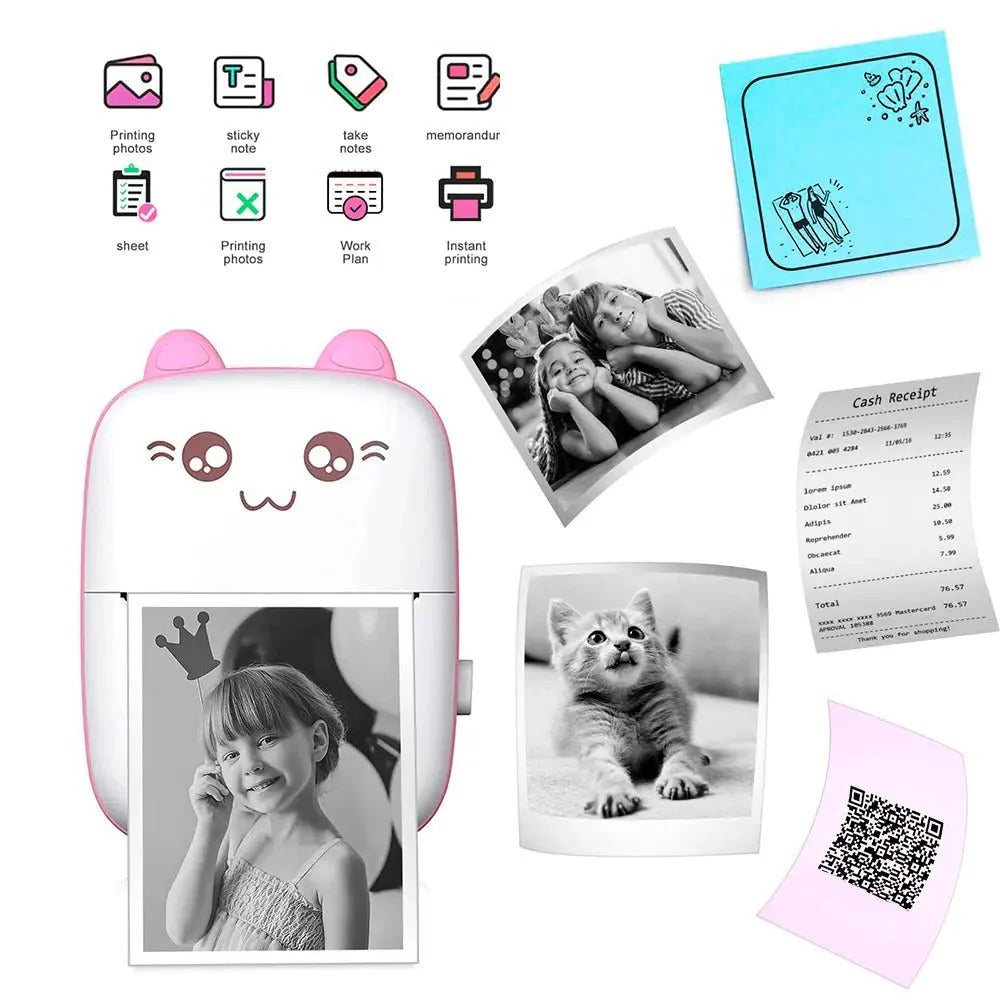 Cute Kawaii Mini Pocket Thermal Printer – Bluetooth Portable Photo & Note Printer