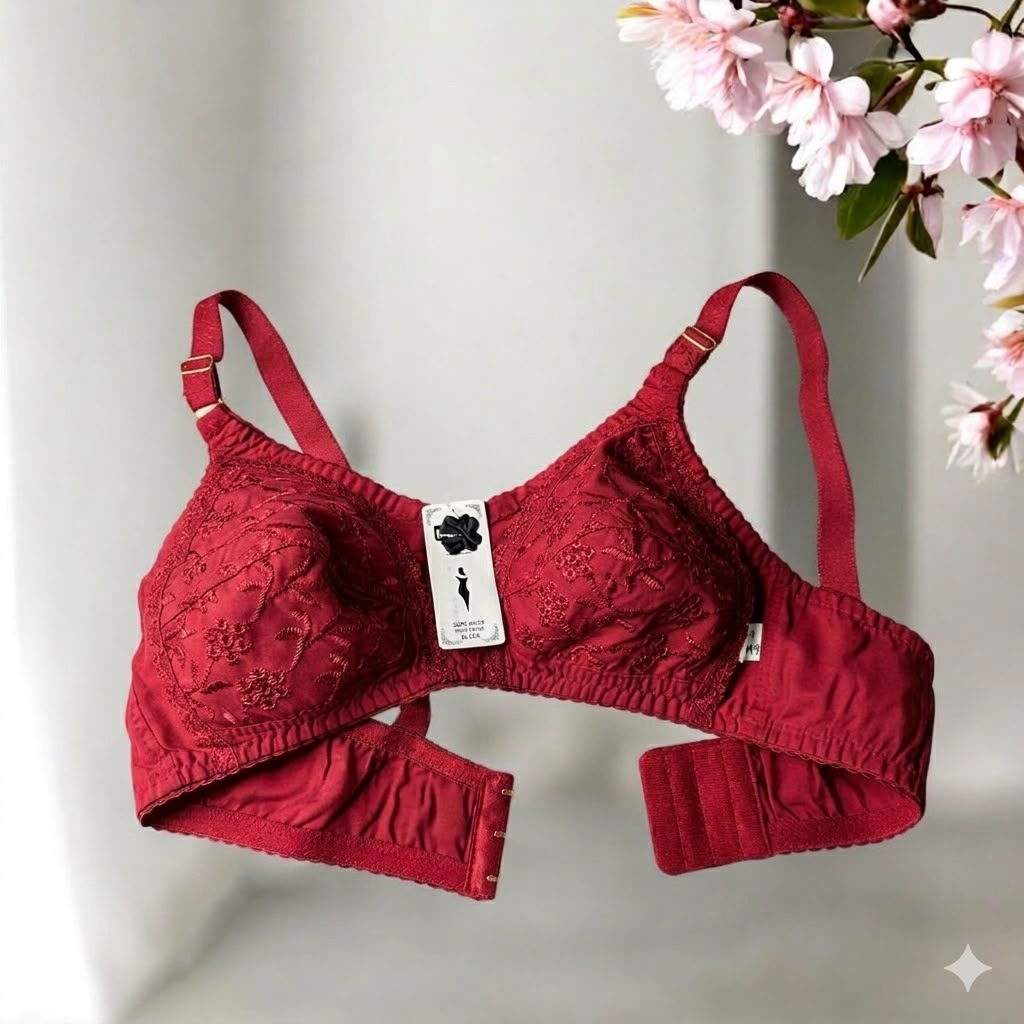 Premium Embroidered Cotton Non-Padded Bra – Pack of 4