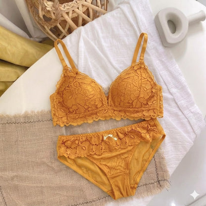Navy Satin Balconette Bra & Panty Set with Lace Trim