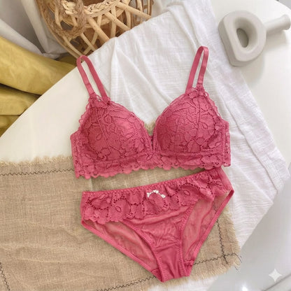 Navy Satin Balconette Bra & Panty Set with Lace Trim