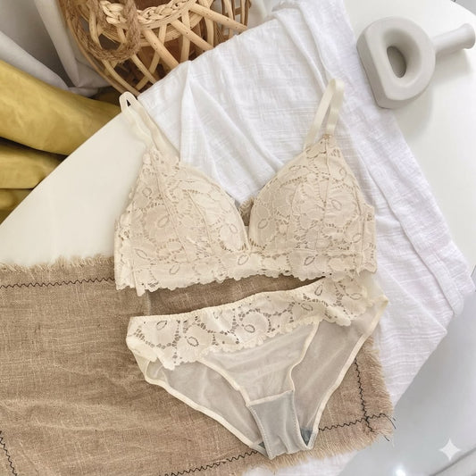 Navy Satin Balconette Bra & Panty Set with Lace Trim