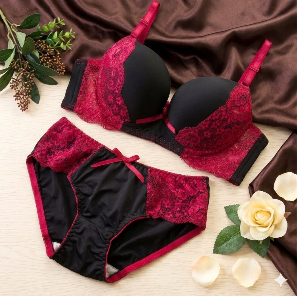 Burgundy Lace Balconette Bra & Panty Set - Luxury Collection