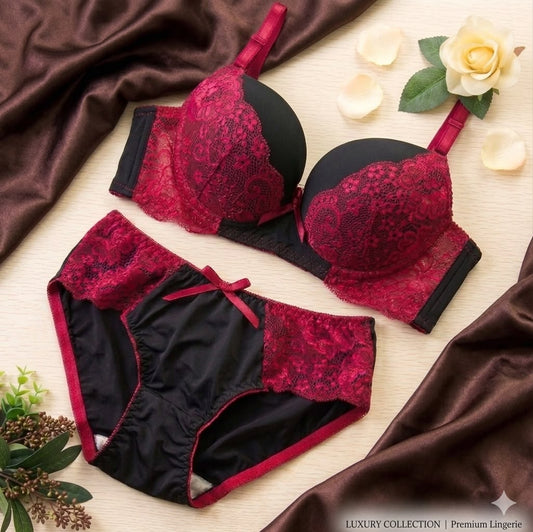 Burgundy Lace Balconette Bra & Panty Set - Luxury Collection