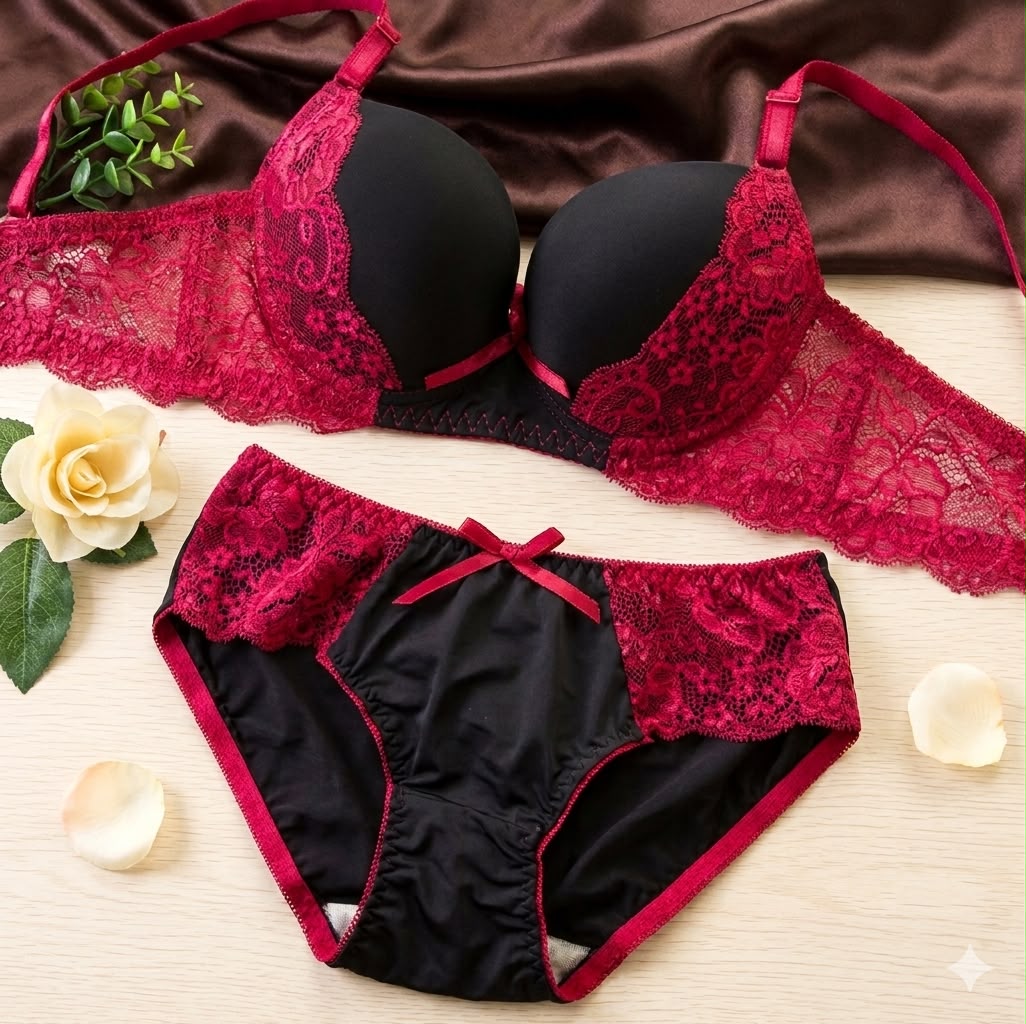Burgundy Lace Balconette Bra & Panty Set - Luxury Collection