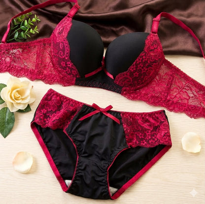 Burgundy Lace Balconette Bra & Panty Set - Luxury Collection