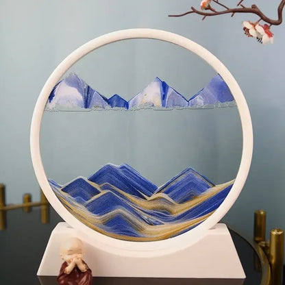 3D Moving Sand Art Picture – Round Dynamic Sandscape Frame – Flowing Sand Glass Desktop Decoration & Home Office Decor